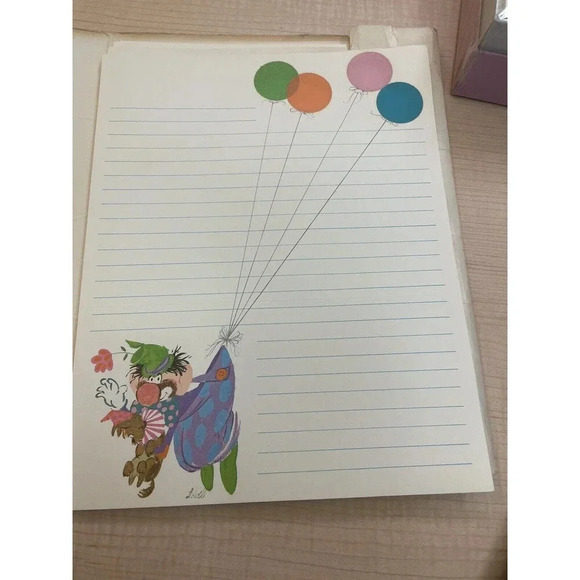Wee Words Current Stationery Clowns Balloons Self-Mailers Vintage 6 pc in folder - Picture 4 of 6